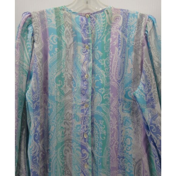 VINTAGE Eva Laurel Top 12 Blouse Paisley Striped Button Up Boho 90s - Picture 7 of 11